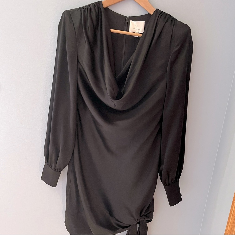 Cinq a Sept Mandy Draped Silk Dress - Black Silk - Picture 3 of 12